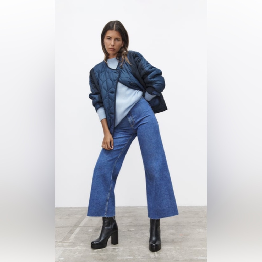 Zara flare straight mini blue stretchy jeans size 30